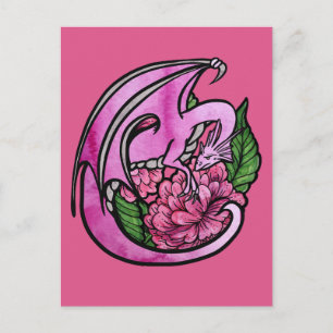 Hot Pink Dragon Floral Flowers Geek Girl           Postcard