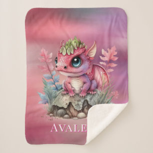 Hot Pink Dragon Girl Baby Shower Custom Gift Sherpa Blanket