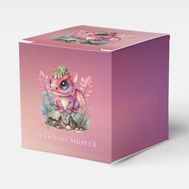 Hot Pink Dragon Girl Baby Shower Favor Box (Front Side)