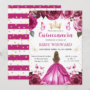 Hot Pink Dress Blonde Hair Princess Quinceanera Invitation