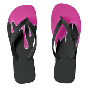 Hot Pink Drip Flip Flops, Adult Wide Strap Flops