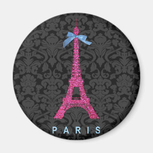 Hot Pink Eiffel Tower in faux glitter Magnet
