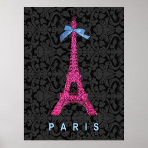 Hot Pink Eiffel Tower in faux glitter Poster