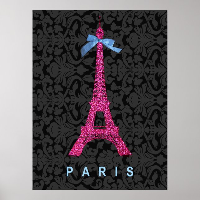 Hot Pink Eiffel Tower in faux glitter Poster (Front)