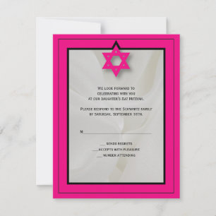 Hot Pink Elegant Fabric Bat Mitzvah RSVP Reply Card