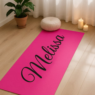 Hot Pink Elegant Script Name  Yoga Mat