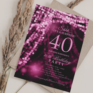 Hot Pink   Elegant Surprise 40th Birthday Party  Invitation