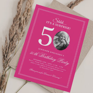 Hot Pink   Elegant Surprise 50th Birthday Party Invitation