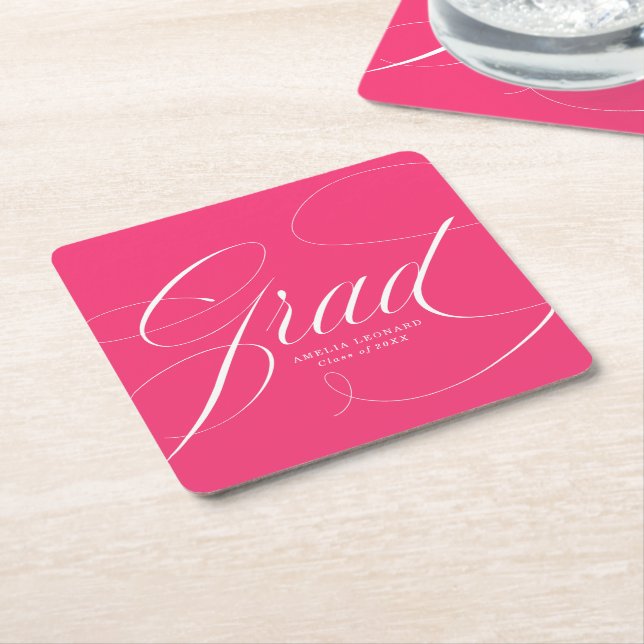 Hot Pink | Eloquence Graduation Square Paper Coast Coaster (Angled)