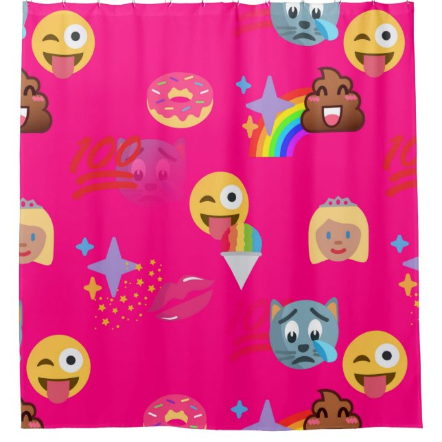hot pink emoji bathroom shower curtain (Front)