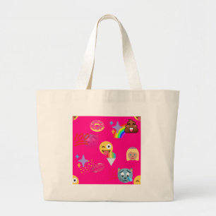 hot pink emoji large tote bag