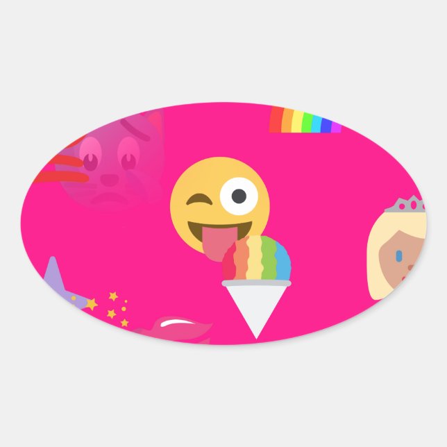 hot pink emoji oval sticker (Front)