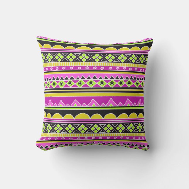 Hot Pink ethnic pattern Throw Pillow (Front)