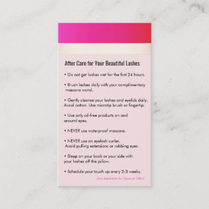 Hot Pink Eyelash Extensions Aftercare Referral Card