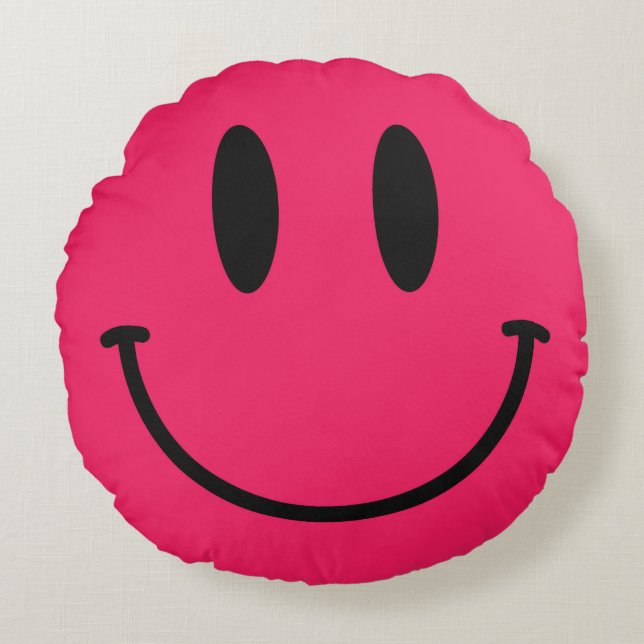Hot Pink Face Round Throw Pillow (Front)