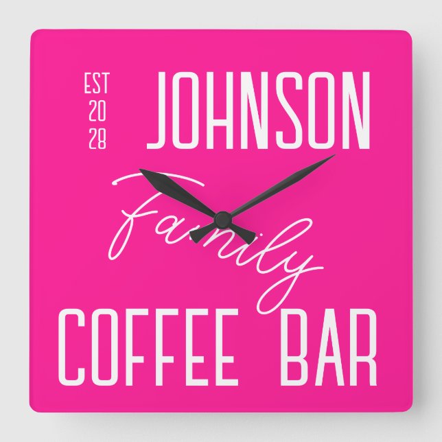 Hot Pink Family Name Square Wall Clock (Front)