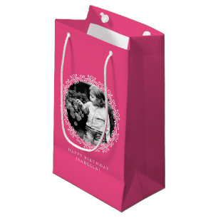 Hot Pink Fancy Swirls Photo Frame Small Gift Bag