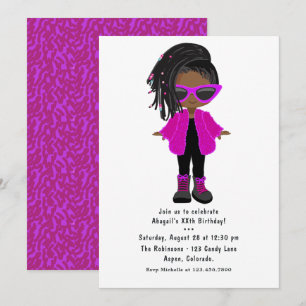 Hot-Pink Fashion Black Girl Party Invitation