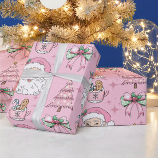 Hot Pink Father Christmas Bow Wrapping Paper