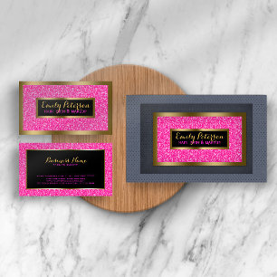 Hot Pink Faux Glitter Gold Accents Makeup Business Card
