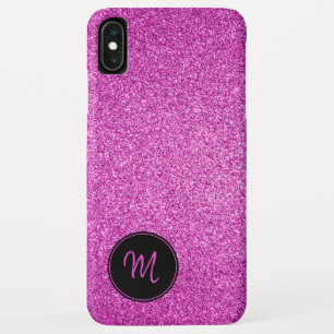 Hot Pink Faux Glitter Monogram Minimalist Sparkly iPhone XS Max Case