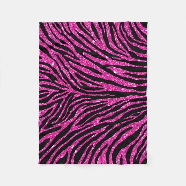 Hot Pink Faux Glitter Pattern Girly Zebra Pattern Fleece Blanket (Front)