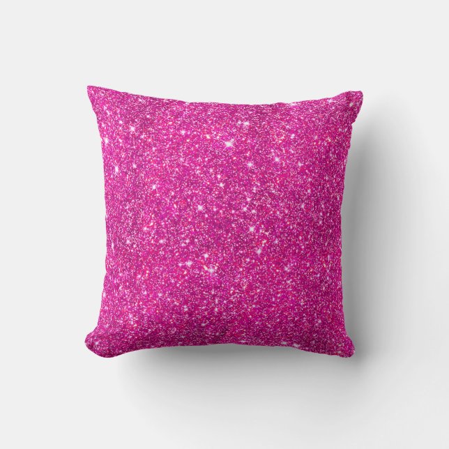 Hot Pink Faux Glitter Sparkle Pattern Throw Pillow (Front)