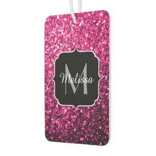 Hot pink faux glitter sparkles Monogram Air Freshener