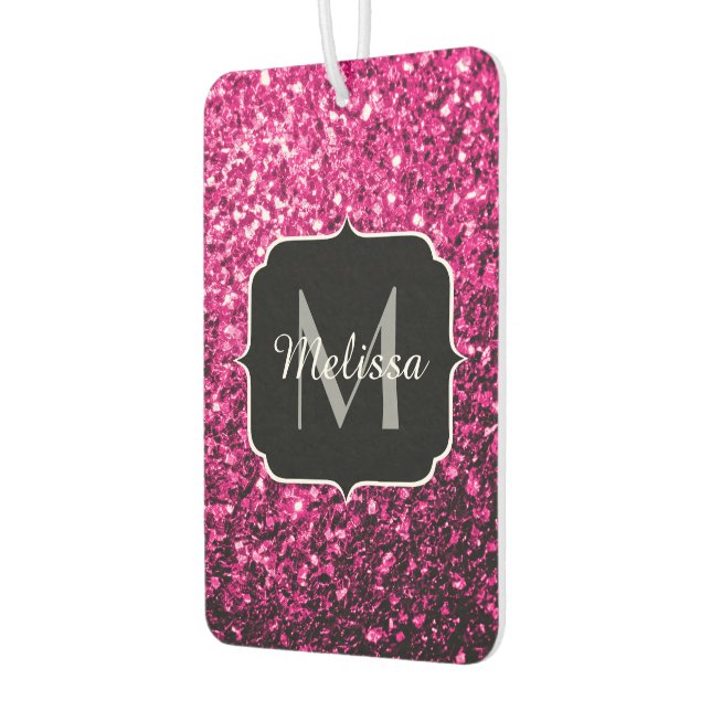 Hot pink faux glitter sparkles Monogram Air Freshener (Left)