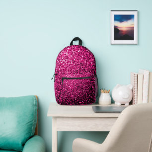Hot pink faux glitter sparkles printed backpack