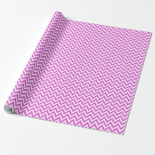 Hot Pink Faux Glitter & White Ikat Chevron Wrapping Paper (Unrolled)