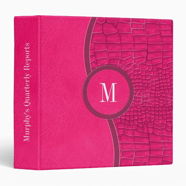 Hot Pink Faux Leather Alligator Skin Chic Monogram Binder (Front/Spine)
