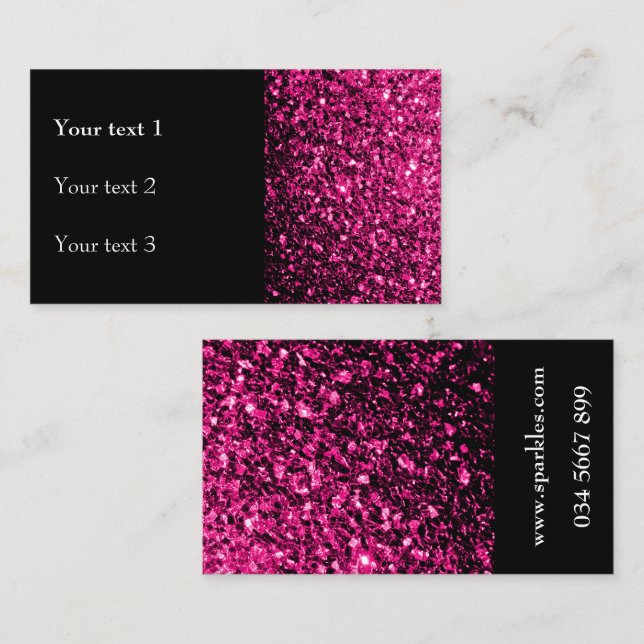 Hot Pink faux shiny glitter sparkles and black Business Card (Front/Back)