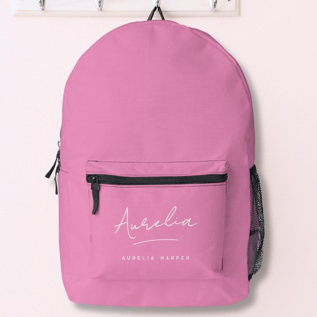 Hot Pink Feminine Typographic Girly Script Name Printed Backpack (Creator Uploaded)
