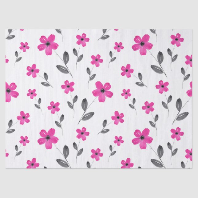 Hot Pink Five Petal Watercolor Flower Pattern Tissue Paper (Front)