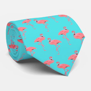 Hot Pink Flamingo Pattern on Turquoise Tie