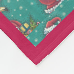 HOT PINK FLAMINGO SANTA, CHRISTMAS FLEECE BLANKET