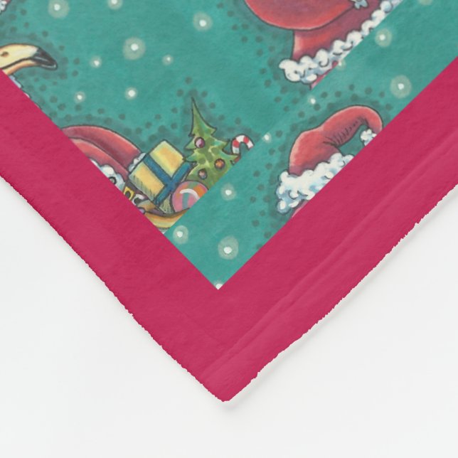 HOT PINK FLAMINGO SANTA, CHRISTMAS FLEECE BLANKET (Corner)