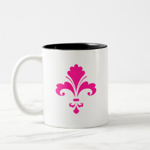 Hot Pink Fleur-de-lis Two-Tone Coffee Mug
