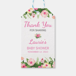 Hot Pink Floral Baby Shower Thank You Gift Tags