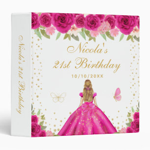 Hot Pink Floral Blonde Hair Princess Birthday Binder