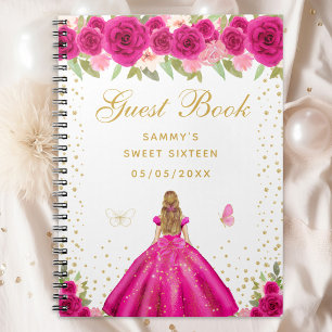 Hot Pink Floral Blonde Hair Princess Sweet Sixteen Notebook