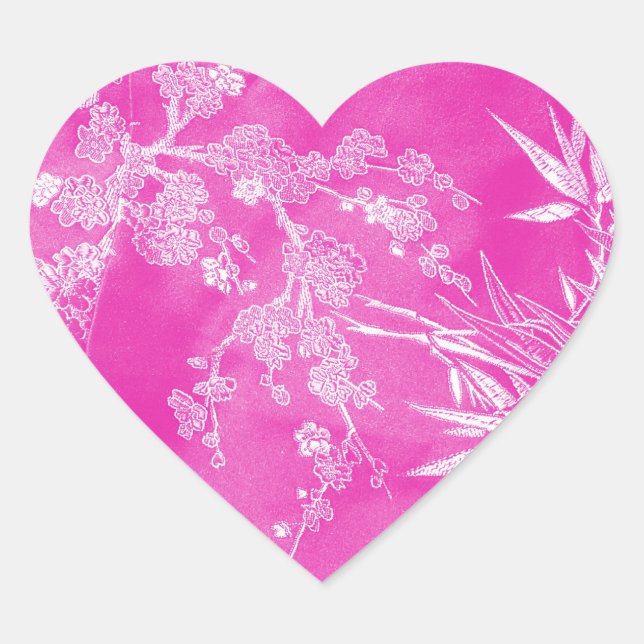 Hot Pink Floral Blossom Texture Heart Sticker (Front)