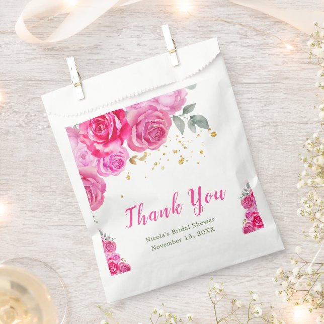Hot Pink Floral Bridal Shower Favour Bag (Clipped)