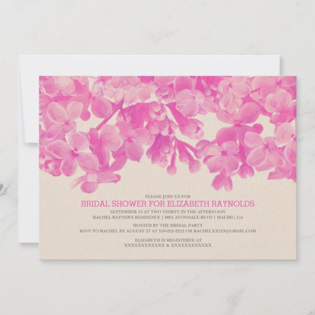Hot Pink Floral Bridal Shower Invitations (Front)