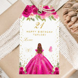 Hot Pink Floral Brown Hair Girl Happy Birthday Gift Tags<br><div class="desc">This elegant and glamourous happy birthday gift tag can be personalized with a name. The design features a beautiful princess with brown red hair and fair skin in a hot pink ball gown. The text combines handwritten script and modern sans serif fonts for a classy and sophisticated look. The floral...</div>