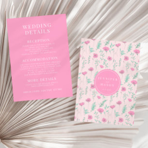Hot pink floral elegant boho wedding details Card