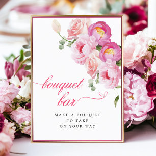 Hot Pink Floral Flower Bouqet Bar  Poster