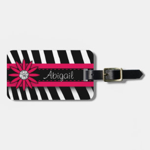 Hot Pink Floral Gem & Zebra Pattern Luggage Tag
