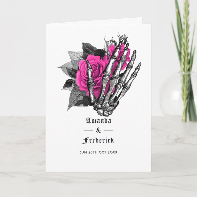Hot-Pink Floral Gothic Wedding Program (Front)